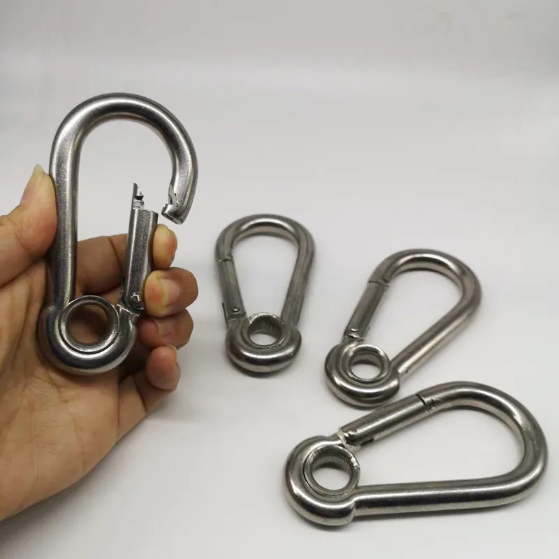 4PCS M10 Secure Lock 304 Stainless Steel 80mm Hook Carabiner Eyelet