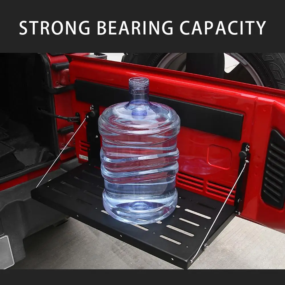 Alloy Matte Black Rear Trunk Door Mounting Tray Foldable Back Shelf Stand Fit for Jeep Wrangler JK 2007-2017