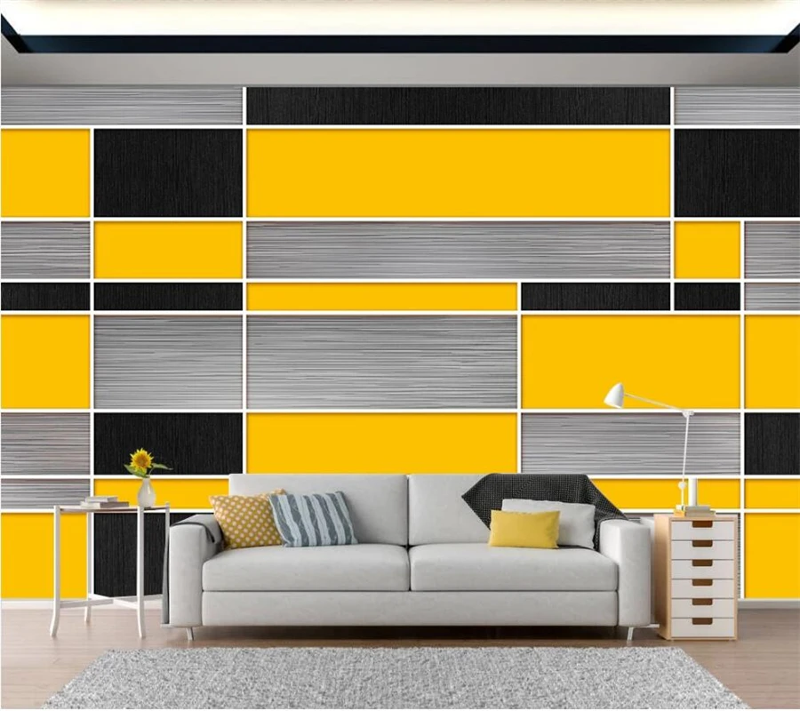 beibehang Custom wallpaper 3D black yellow grey geometric splicing background wall living room bedroom hotel decoration painting