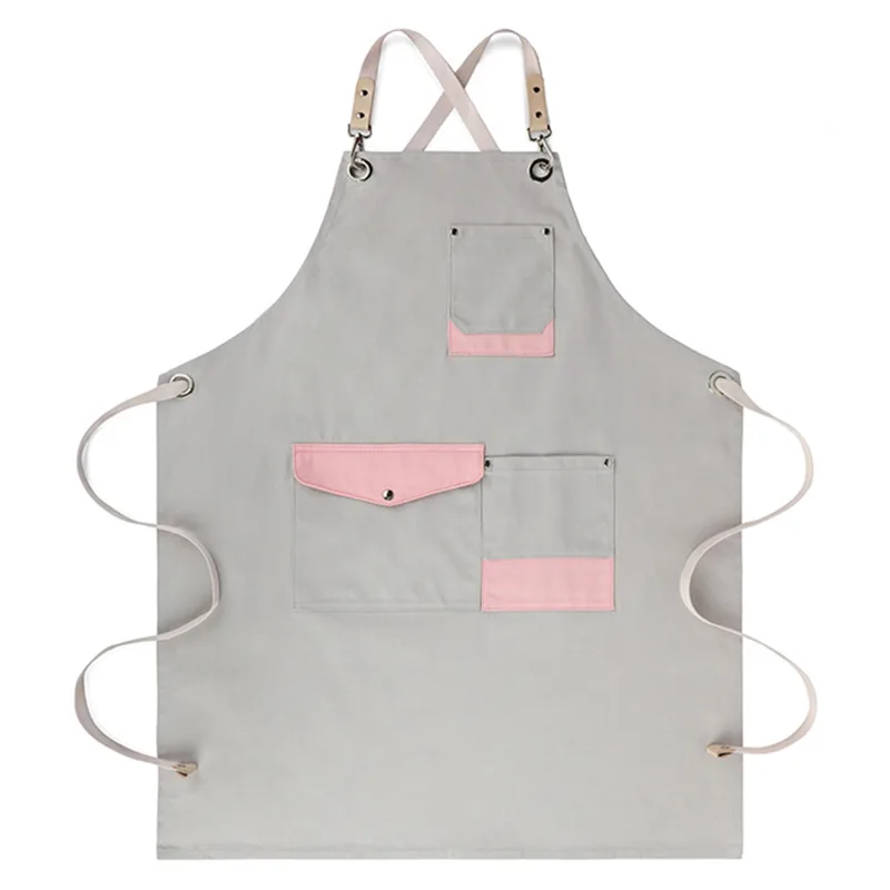 Gray Pink Blue Cotton Apron Restaurant Barista Bartender Bistro Pastry Chef Catering Uniform Florist Flower shop Workwear E64