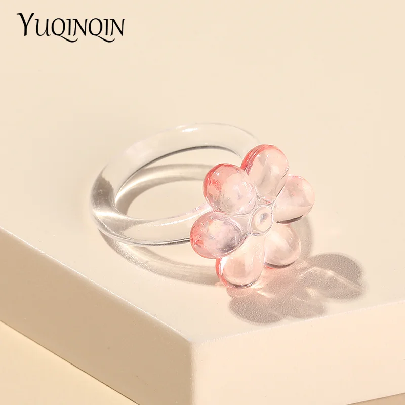 Flower Transparent Acrylic Rings for Women Girl Minimalist Korean Trend Chunky Finger Ring Colorful Simple Fashion Jewelry 2021