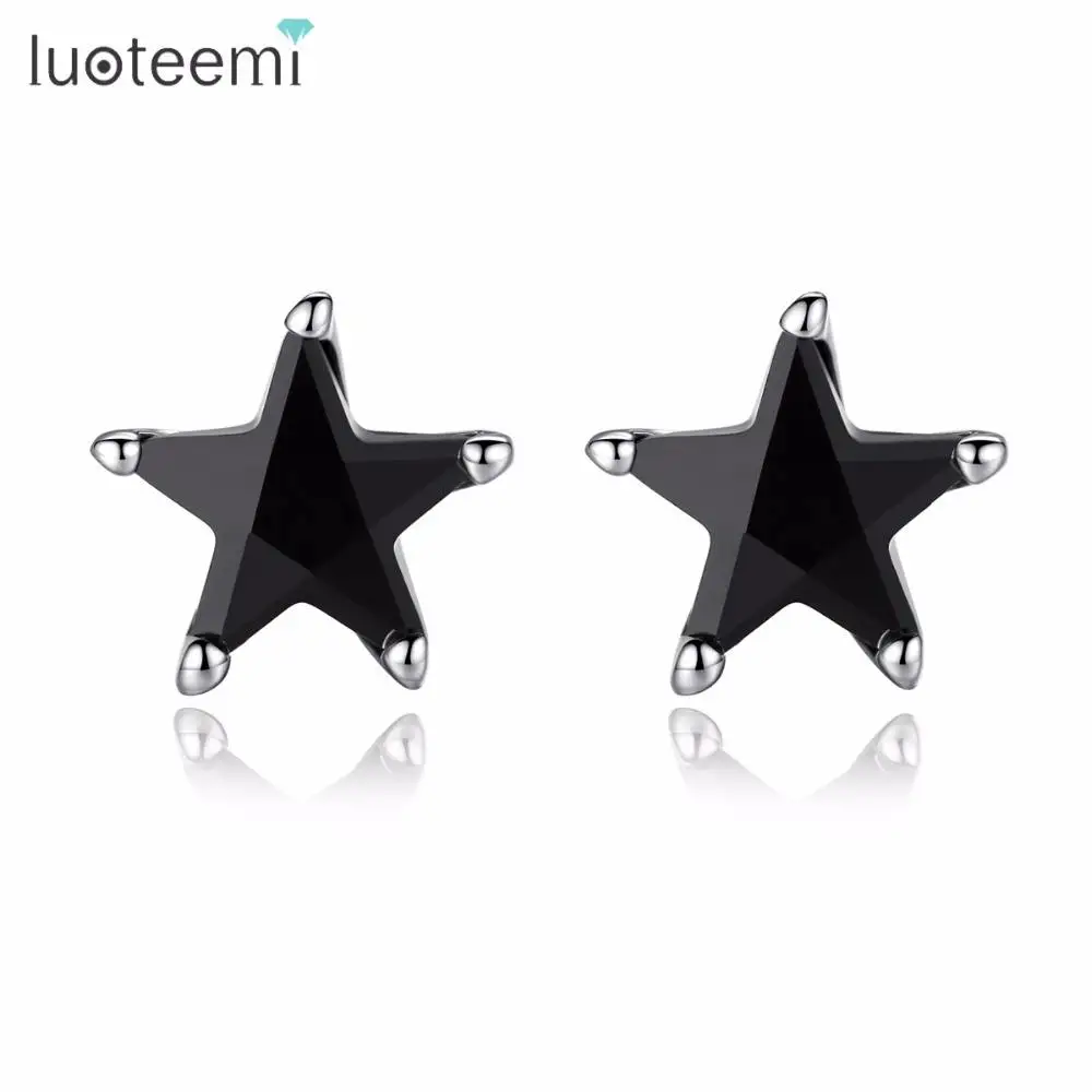 LUOTEEMI Cute Black Star Stud Earring for Women Tiny Hip Hop Girl Jewelry Wholesale Dropshipping Children Zircons Christmas Gift