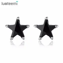 LUOTEEMI Cute Black Star Stud Earring for Women Tiny Hip Hop Girl Jewelry Wholesale Dropshipping Children Zircons Christmas Gift