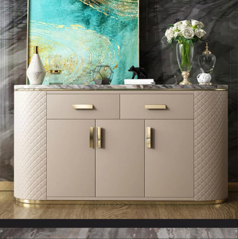 

Dining side cabinet modern stainless steel shoe cabinet marble side cabinet storage dining room furniture