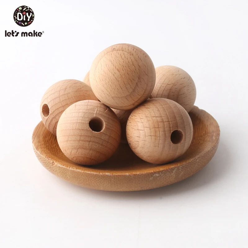 Let's Make Beech Wooden Beads Round Necklace 12mm 200pcs Can Chew Unfinished DIY Bracelet Baby Teething Shower Gift Beads