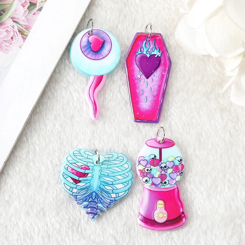 8Pcs Creepy Valentine Charms Acrylic Pastel Goth Coffin Gumball Machine Pendant Jewlery Findings For Earring Necklace Diy