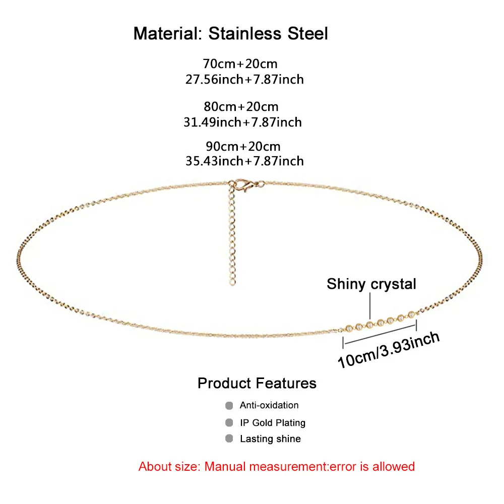 Stainless Steel Waist Chain Rhinestone Crystal Belly Body Chain For Women Minimalist Beach Bikini Sexy Body Jewelry
