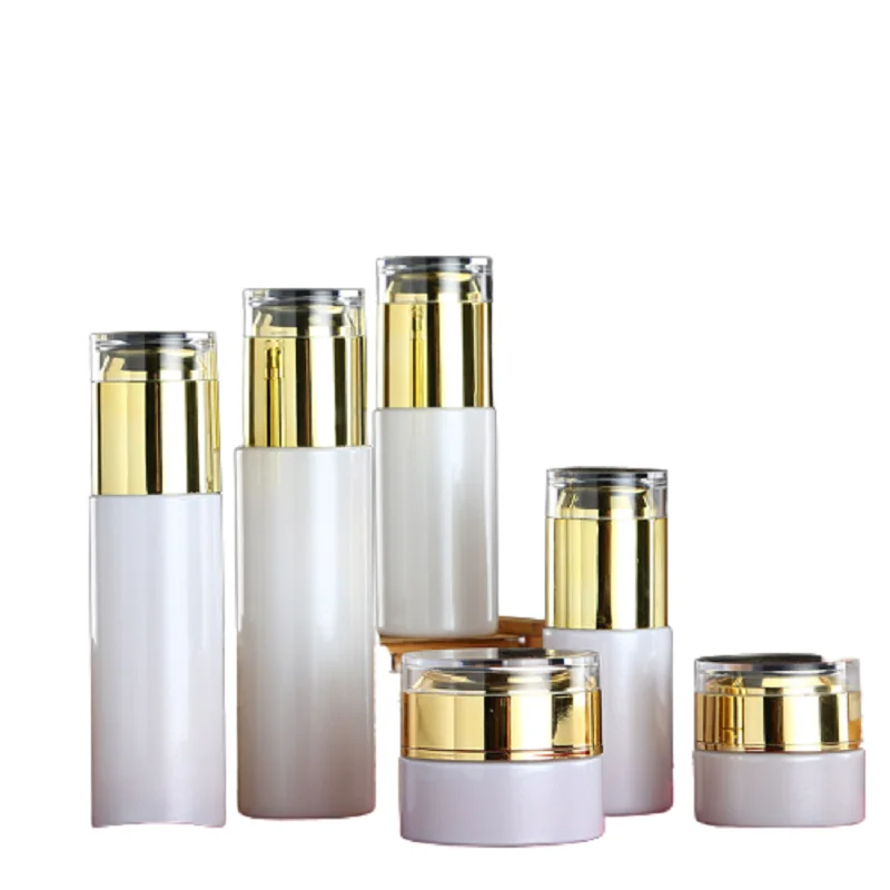 20/30/50G Cosmetic Cream Jar White Refillable Emulsion Lotion Pump Bottle Gold Acrylic Lid 20~80ML Empty Glass Mist Spray Bottle