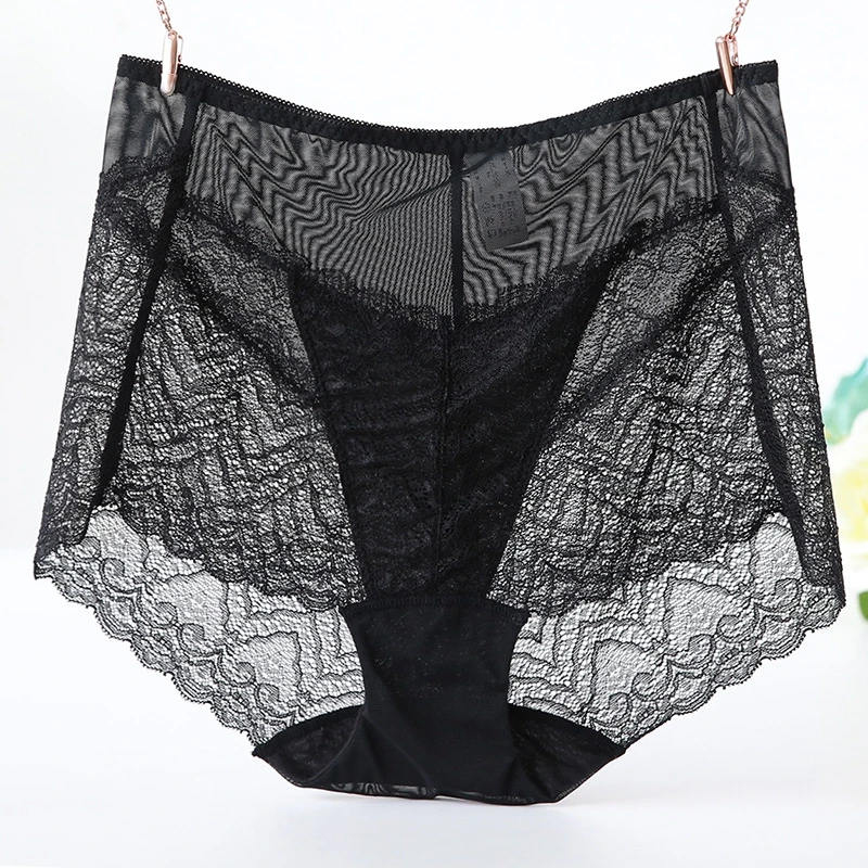Plus Size Women\'s Panties with High Waist Lace Transparent Hollow Mesh Panties of Large Size Underwear Women Sexy Big Briefs 4xl