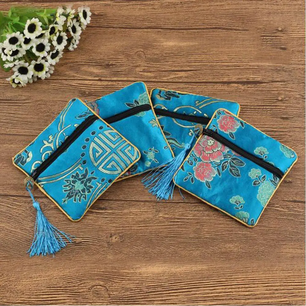 

Quartet Zipper Tassel Brocade Packaging Beads Floral Handbags Jewelery Bag Wallet Tips Bag