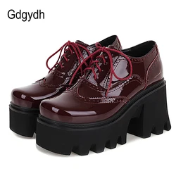 Gdgydh Spring Summer British Walker Shoes Women Patent Leather Platform Shoes High Platform Chunky Heel Pumps Big Size Wholesale