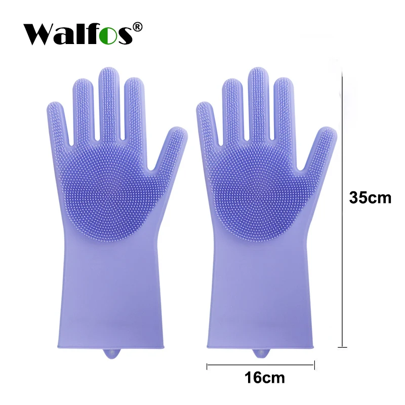 WALFOS 1set Silicone Rubber Dish Washing Gloves Eco-Friendly Scrubber Cleaning For Multipurpose Kitchen Bed Bathroom Hair Care