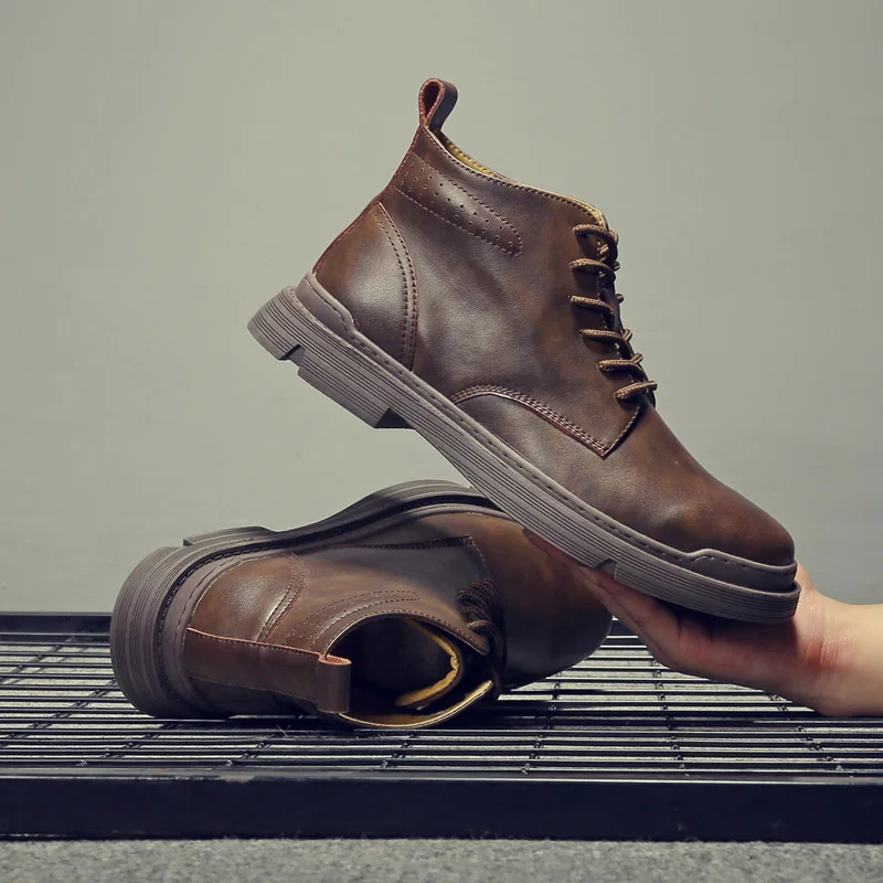 Yomior-zapatos de cuero genuino para hombre, botines informales de alta calidad, botas de nieve para trabajo al aire libre, zapatos clásicos con