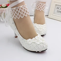 Lace high-heeled wedding shoes 2022 new white wedding dress bridal shoes European and American style lace lace-up wedding sBH139