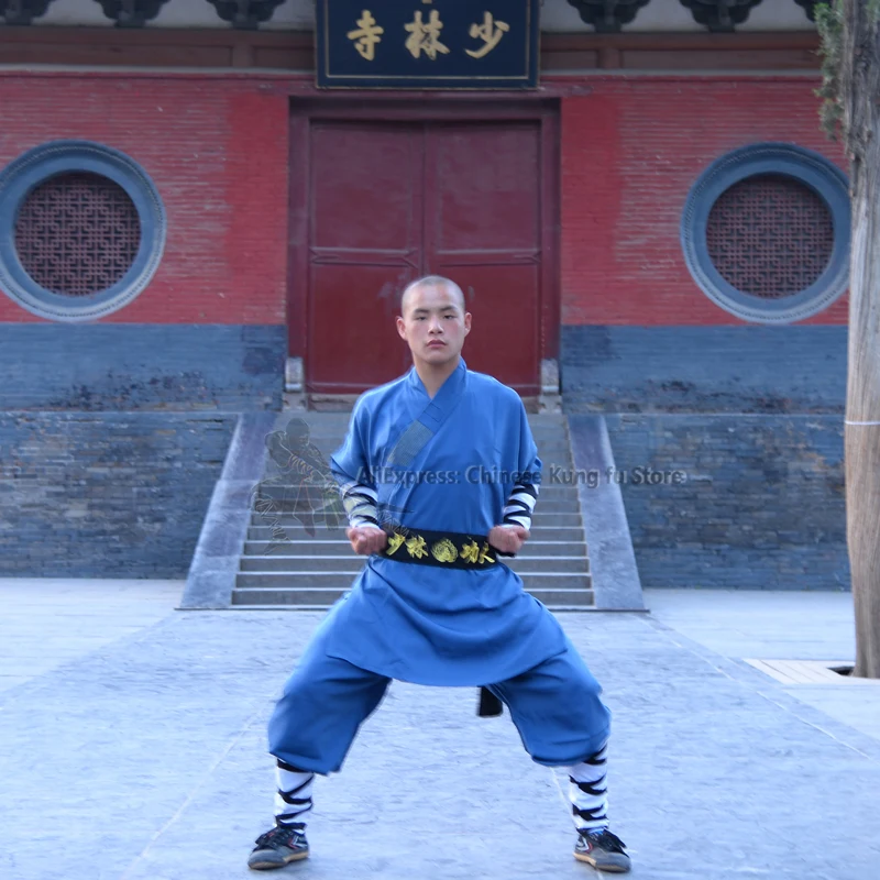 Blue Cotton Blends Shaolin Uniform Kung fu Tai chi Clothes Martial arts Karate Taekwondo Suits