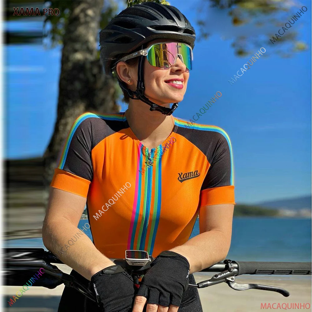 XAMA PRO Wholesale Resale Little Monkey Summer 2022 Women's Cycling Clothing Shorts And Blouse Sets Jumpsuit Orange