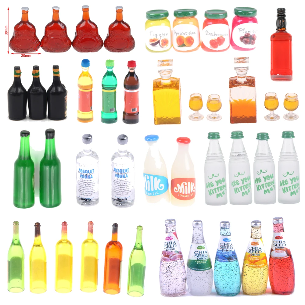 26 Styles Mini Water Bottles Dollhouse Miniatures Doll Food Kitchen Living Room Accessories Kids Gift Pretend Play Toys