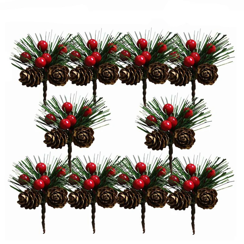 Artificial Flower Red Christmas Berry And Pine Cone With Holly Branches Christmas Decoration for Home Floral Decor Flower Crafts