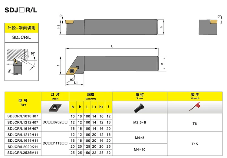 SDJCR1010H07 SDJCR1212H07 SDJCR1616H07 SDJCR2020K07 + Carbide Inserts Turning Tool DCMT070204 CNC Lathe Tool Holder Set