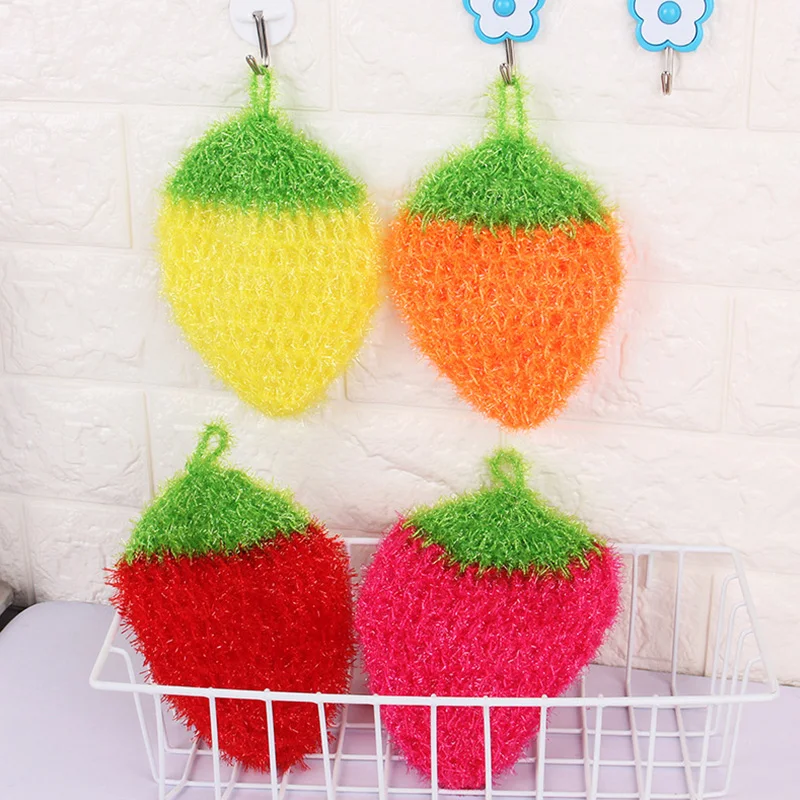 Cute Strawberry Bowl Pan Dish Sponge Fruit Scouring Dish Cloth Home Kitchen Cleaning Tool Soft Non-scratch Dish Scrubber Towel