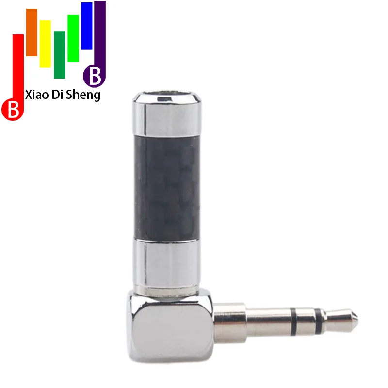 HIFI  Right Angle Rhodium Plated L 3.5mm 3 Pole Stereo Male Stereo Mini Jack Plug Solder Carbon Fiber Body Connector