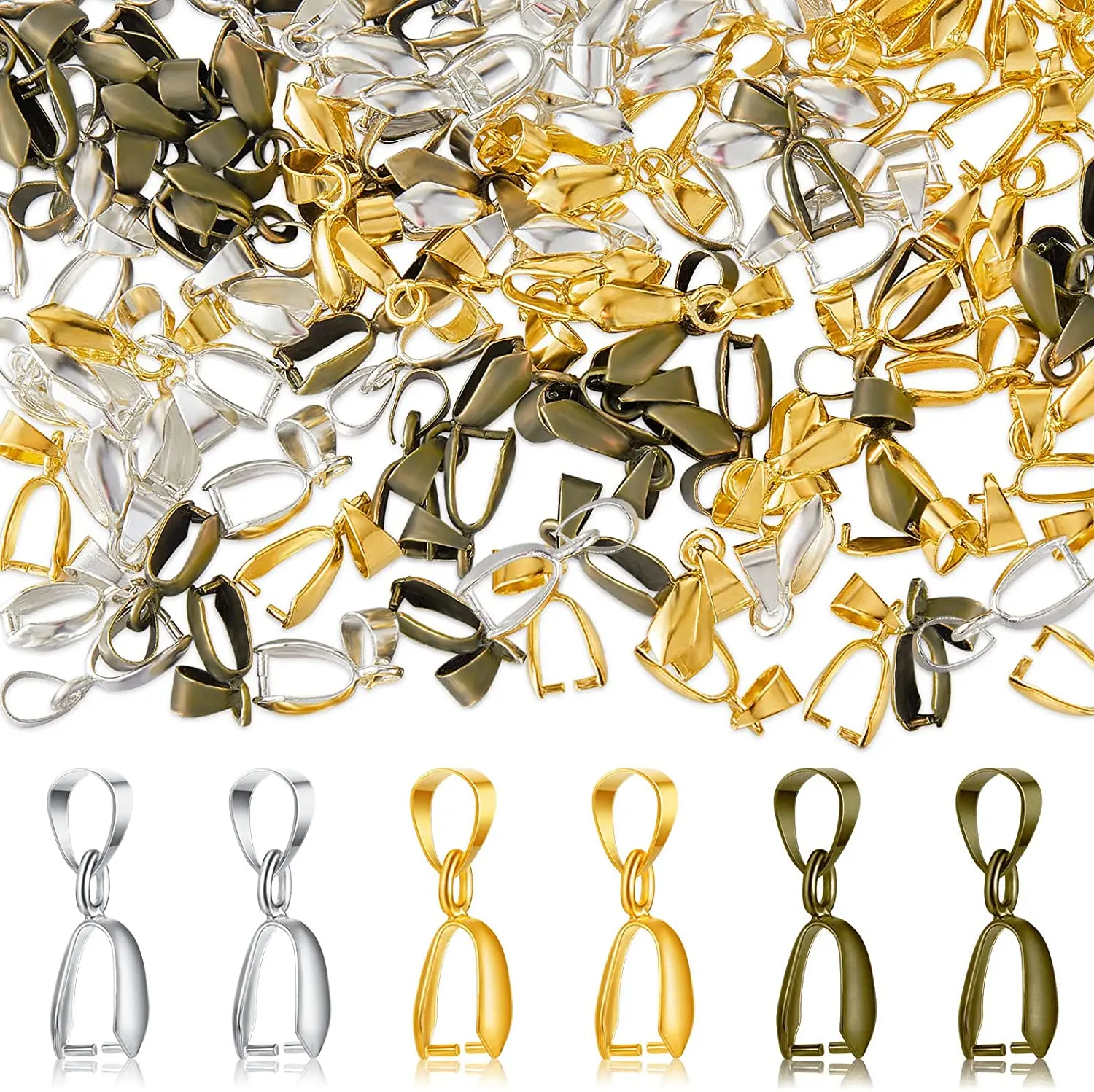 30PCS Pinch Bail Metal Clip Claw Clasp Connectors Sturdy Easy Open Attach Elegant Dangle Necklace Pendant Jewelry Findings