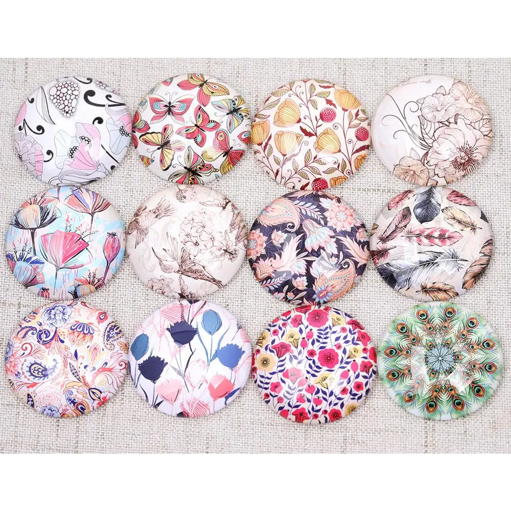 Onwear Mixed Vintage Flower Bird Butterfly Mandala Pattern Photo Glass Cabochon Round 12mm 20mm 25mm 14mm Diy Jewelry Findings