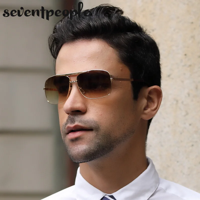 Vintage quadratische Sonnenbrille Männer Luxusmarke Designer Metallrahmen Sonnenbrille für männliche Mode rechteckige Sonnenbrille Gafas de Sol – Detail 9