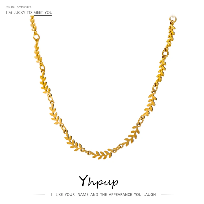 Yhpup Fashion Leaves Chain Stainless Steel Necklace for Women Charm 18 K Metal Collar Statement Necklace бижутерия для женщин