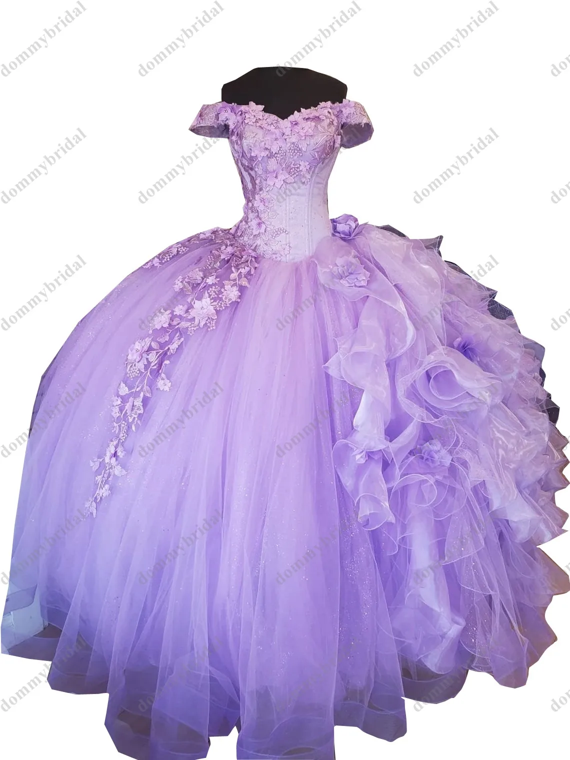 Vestido De fiesta De Quinceañera De encaje para mujer, vestido romántico lila con hombros descubiertos, flores florales 3D, 15 años, XV