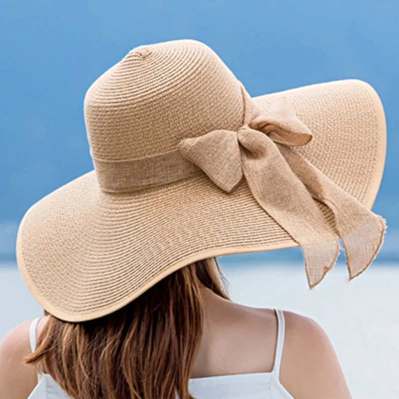 

Elegant Ladies Summer Hats 2020 New Straw Hats For Fashion Bow Women Beach Sun Hats Foldable hat Chapeau Femme