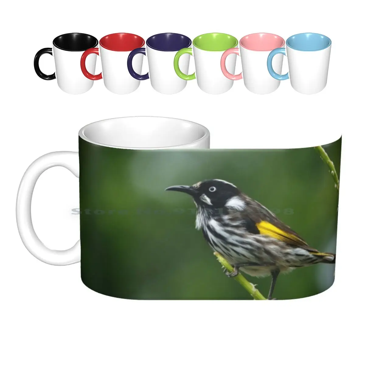 Honeyeater On Flower Spike Ceramic Mugs Coffee Cups Milk Tea Mug Honeyeater Honeyeater Bird Australia Puya Creative Trending