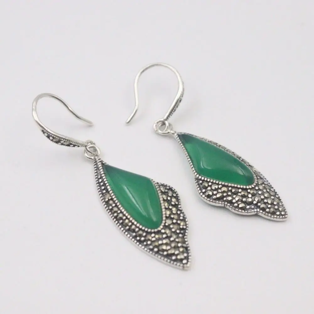 

Pure S925 Sterling Silver Dangle Unique Design Green Chalcedony Zircon Wing Earrings Women Lucky Gift