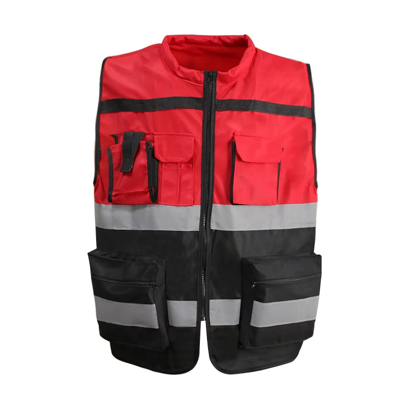 High Visibility Zipper Front Safety Vest With Reflective Strips Motorcycle Vest Riding Work Vest Yellow Black Red Blue Orange