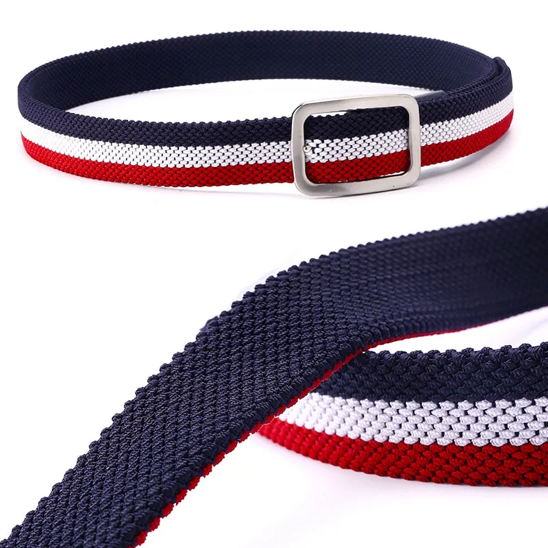 Ceinture de camping en cuir de golf pour hommes avec structure argentée, tissu de commande élastique tressé double face, accessoires de mode