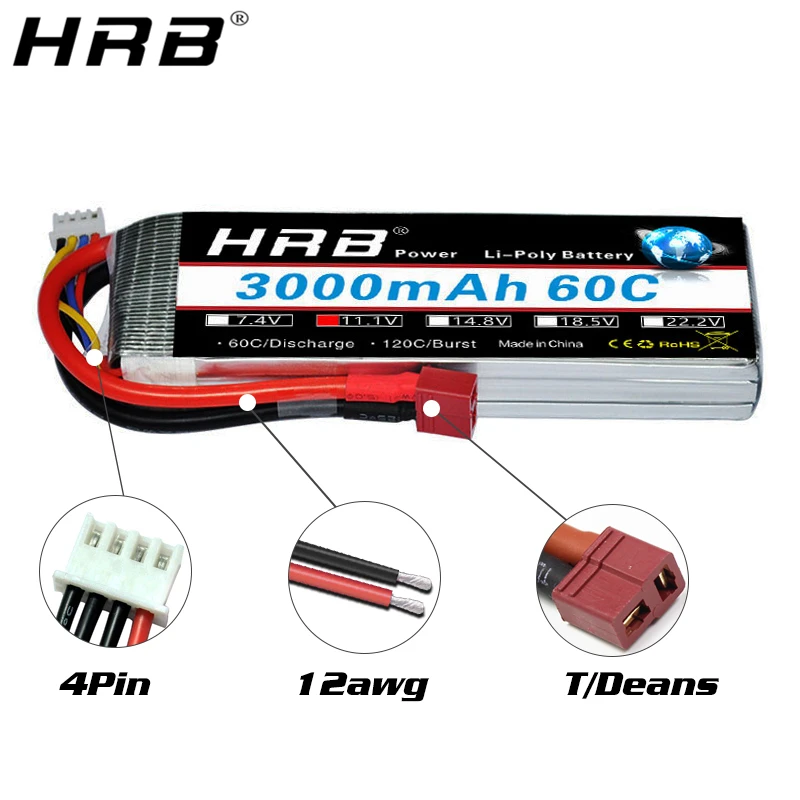 HRB 3S 11.1V 3000mah Lipo Battery 60C XT60 EC5 T Deans XT90 Connector For Car FPV Airplane Drone Boat Truck RC Parts