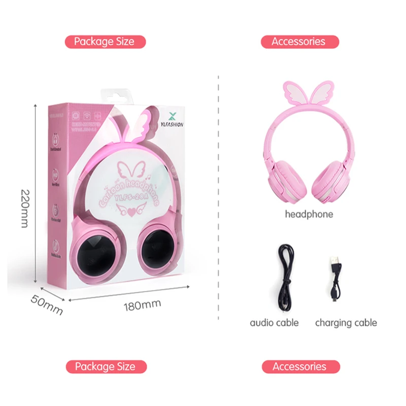 Nuovo arrivo LED Cute Bluetooth 5.0 cuffie cuffie per bambini cuffie Stereo pieghevoli con supporto per microfono TF Card spina da 3.5mm