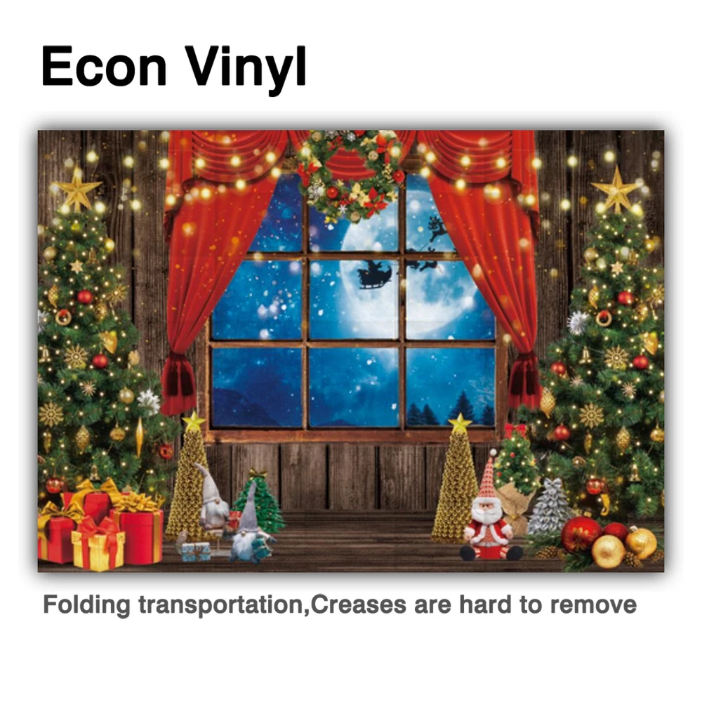 Allenjoy Winter Christmas Backdrop Wooden Window Moon Santa Claus Party Decor Banner Photography Background Photo Studio Poster