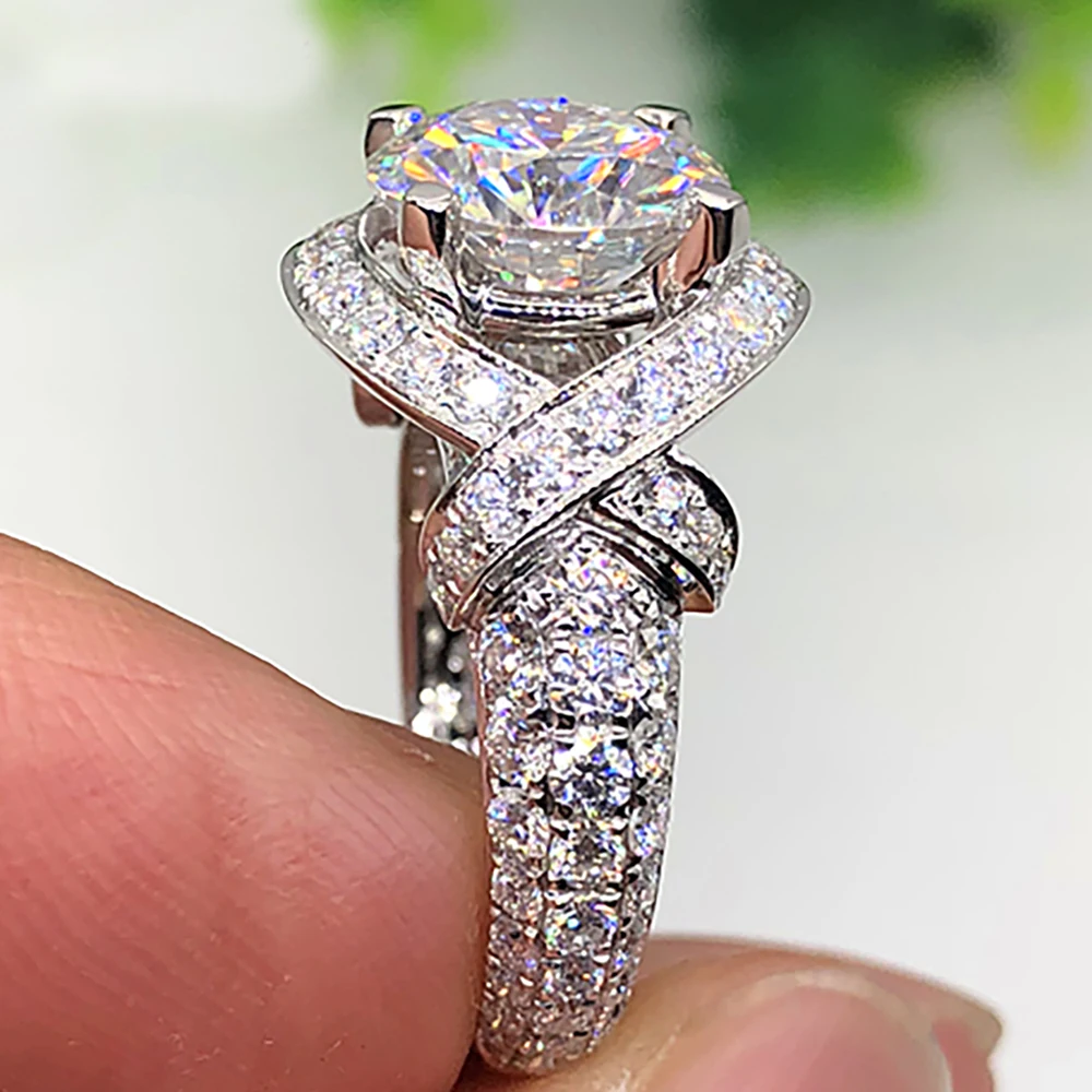 Custom Solid 14K Au585 White Gold Women Wedding Party Engagement Ring 1 2 3 4 5 Carat Round Moissanite Diamond Ring Ribbon