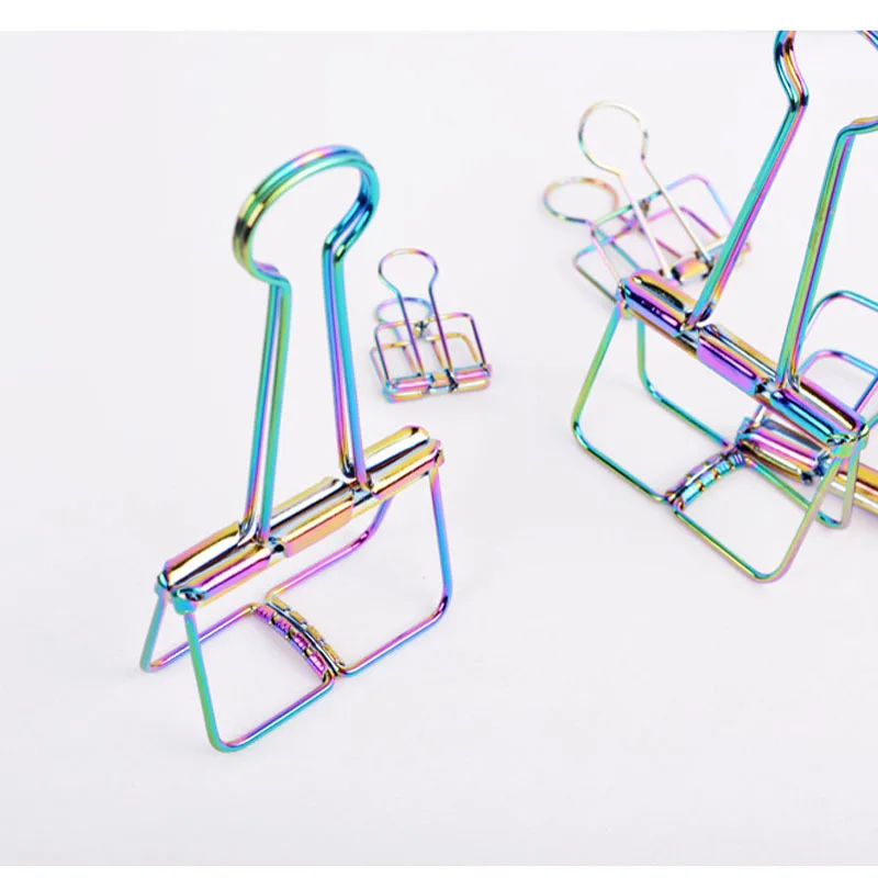 New Colorful Hollow Long Tail Clip Cross Border Hot 19mm/32mm/51mm Metal Plating Rainbow Paper Clip Dovetail Clip
