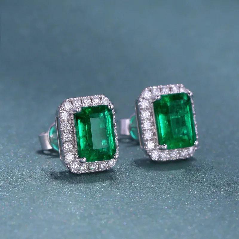 GICA GEMA 100% 925 Sterling Silver Full Diamond Emerald Tourmaline Stud Earrings Women Earrings Fine Jewelry Wholesale