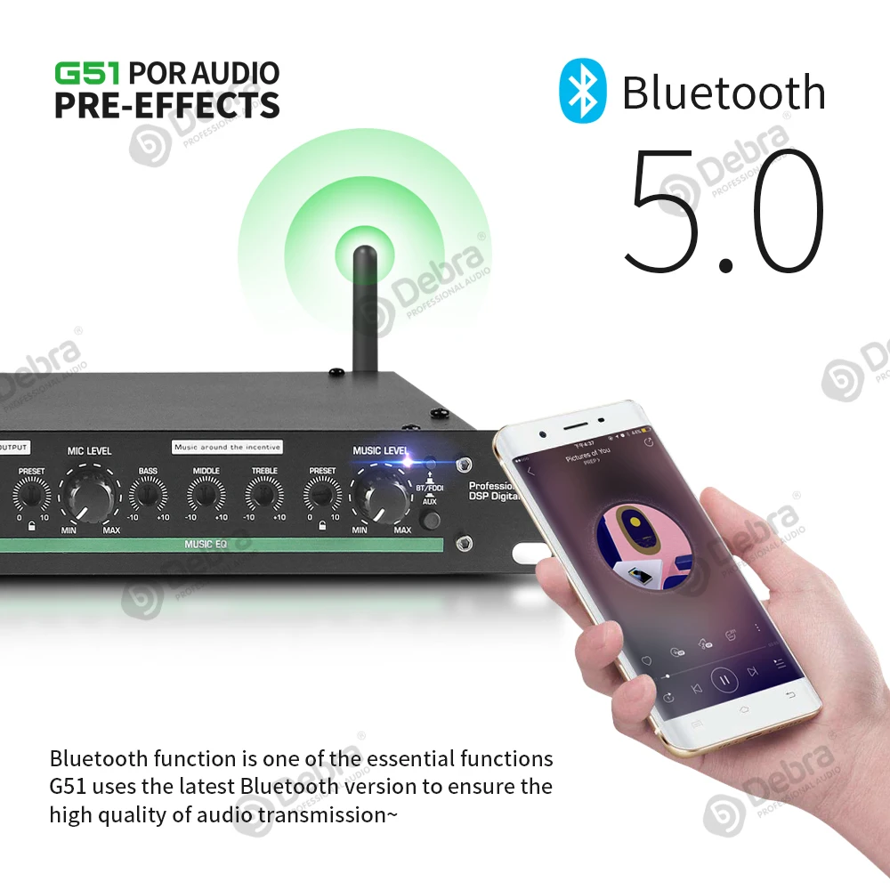 G51 Audio Preamplifier Processor Controller With Vocal Exciter Bluetooth 48DSP Anti-howling For Karaoke Stage Performance Party