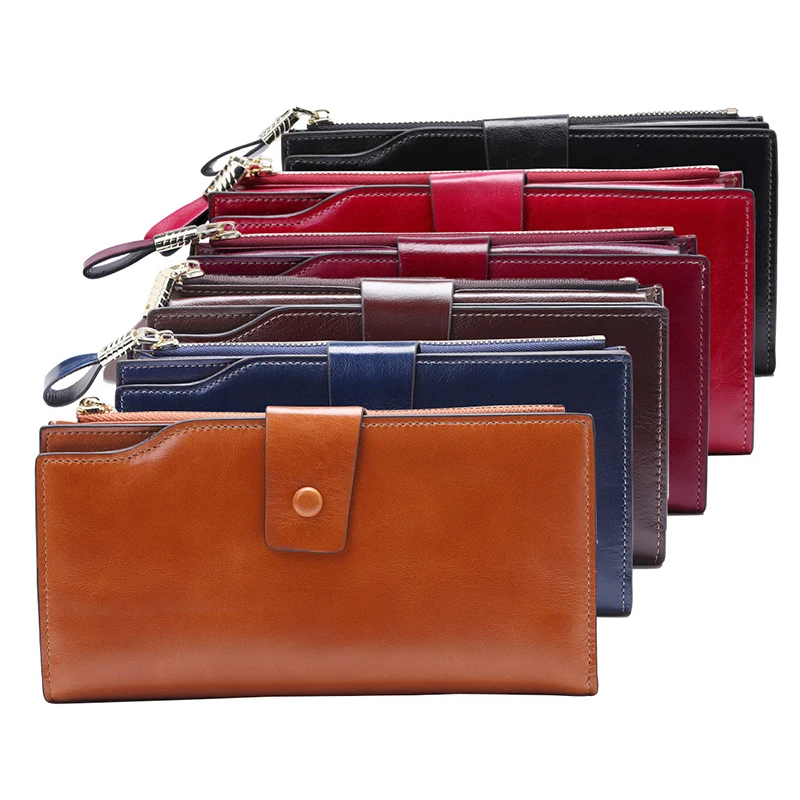 New Women Genuine Leather Wallets Female Zipper Purses Big Capacity Woman Purse Ladies Long Hasp Wallet Clutch Coin Card Holders