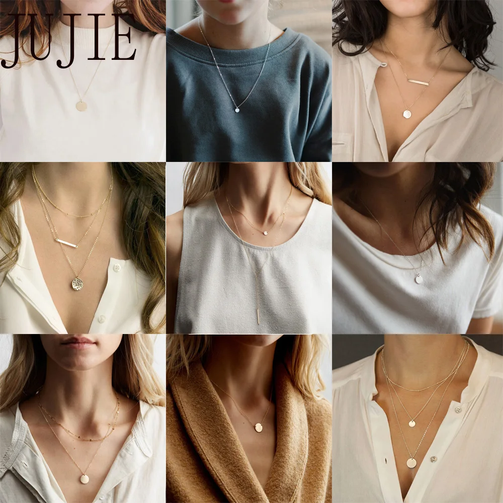 JUJIE Fashion 316L Stainless Steel Multilayer Necklace For Women 2021 Gold Choker Chain Necklaces Jewelry Wholesale/Dropshipping