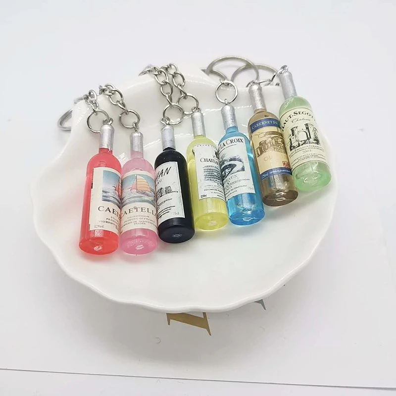 Resin Beer Wine Bottle Keychains Assorted Color for Women Men Car Bag Hanging Keychain &Keyring Pendant Wedding Party Gift