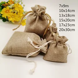 Sac cadeau en jute fait à la main avec ficelle de proximité, sac en lin, bricolage, fête de Noël, mariage, poudres de bijoux, 20 pièces, Zak