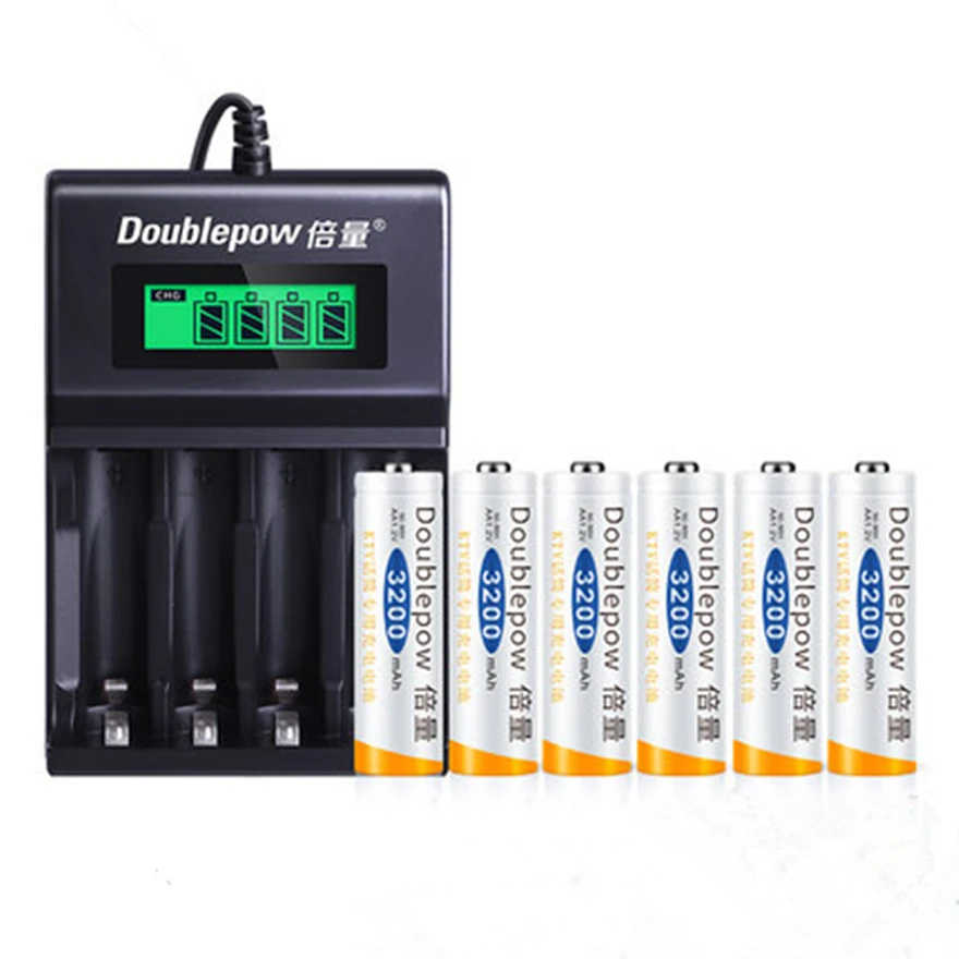 6PCS original 1.2v AA rechargeable battery large capacity 3200mAh Ni-MH rechargeable battery + 4 slot USB smart charger