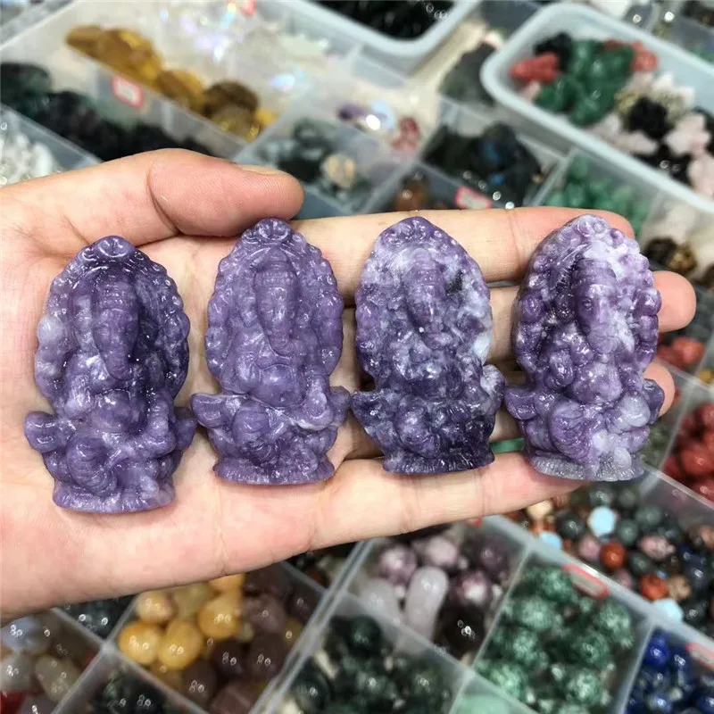 Healing Stone Natural Labradorite Hand-carved Purple Lepidolite Carving Elephant God For Home Decoration