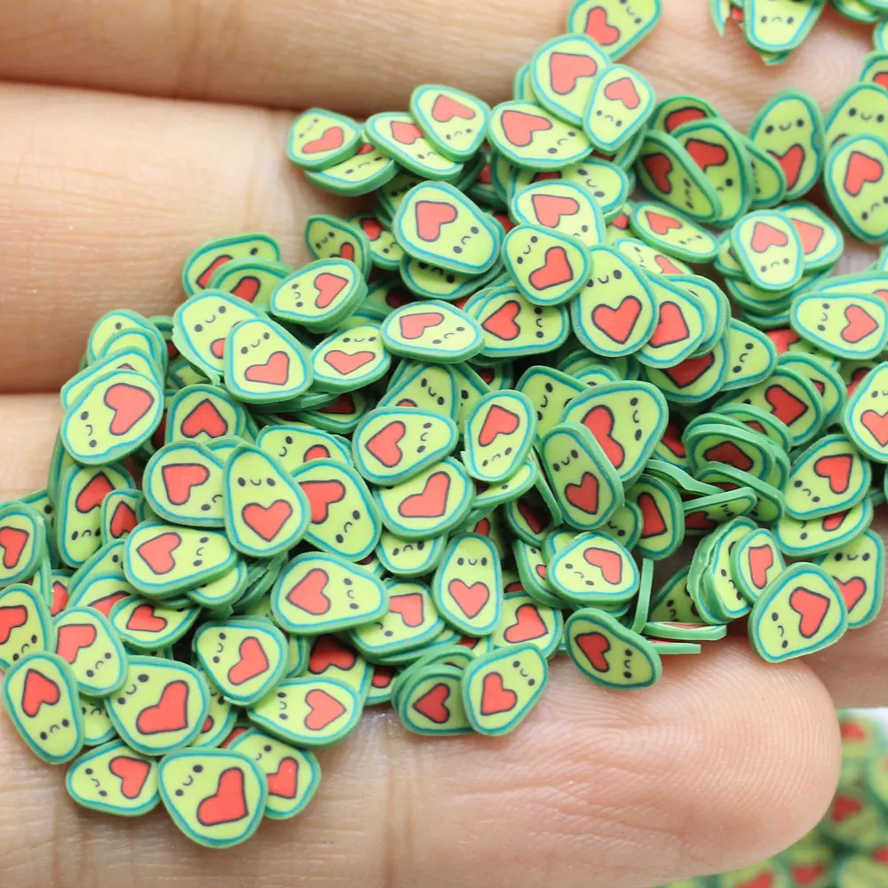 

4*5mm Cute Cartoon Heart Avocado Slices Polymer Hot Clay Sprinkles for Crafts Making DIY Nail Art Decor Crystal Mud Filler