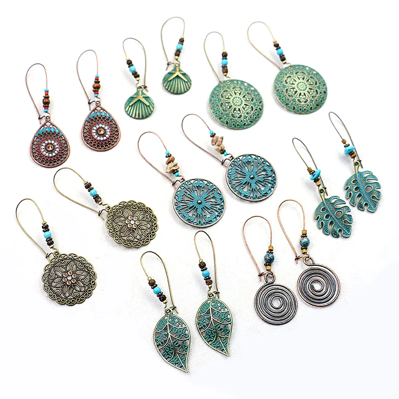 여성을 위한 보헤미안 할로우 메탈 귀걸이 빈티지 골동품 청동 매달려 드롭 귀걸이 펜던트, 2020 트렌드 브린코스 쥬얼리